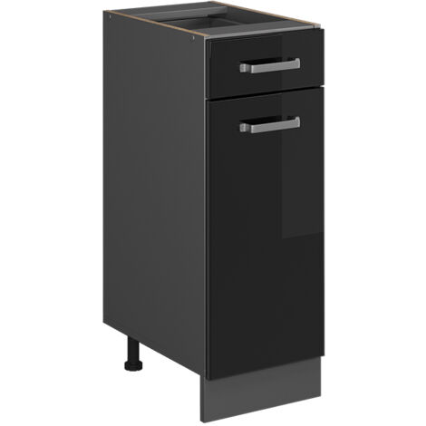Meuble cuisine R-Line, Noir Haute brillance, 30 cm sans plan de travail, Vicco