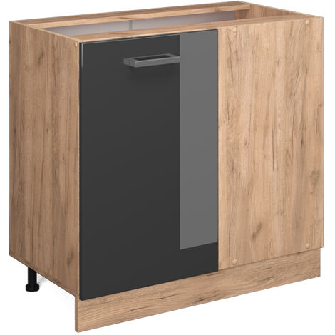 Meuble d'angle R-Line, Anthracite Haute brillance, 86 cm sans plan de travail, Vicco