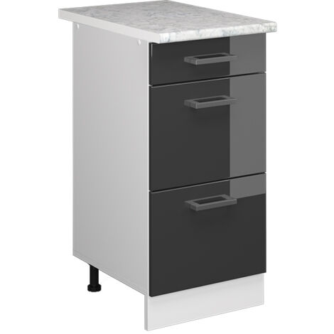 Meuble cuisine R-Line, Anthracite Haute brillance, 40 cm avec tiroirs, PT Marbre, Vicco