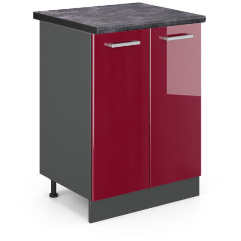 Meuble bas de cuisine R-Line, Rouge brillant, 60cm , PT Anthracite, Vicco