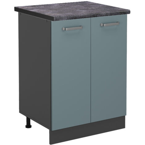 Meuble bas de cuisine R-Line, Bleu-gris, 60 cm , PT Anthracite, Vicco