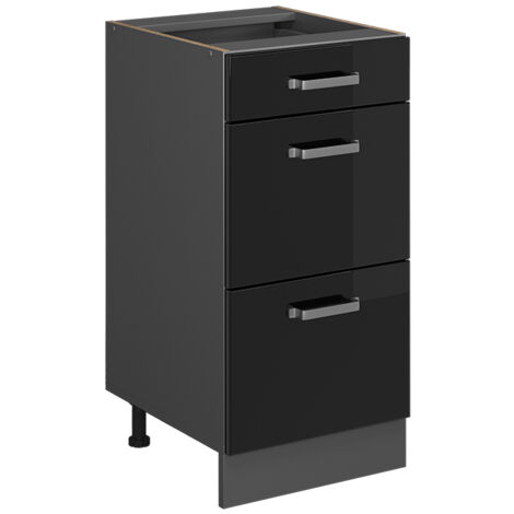 Meuble cuisine R-Line, Noir Haute brillance, 40 cm avec tiroirs, sans plan de travail, Vicco
