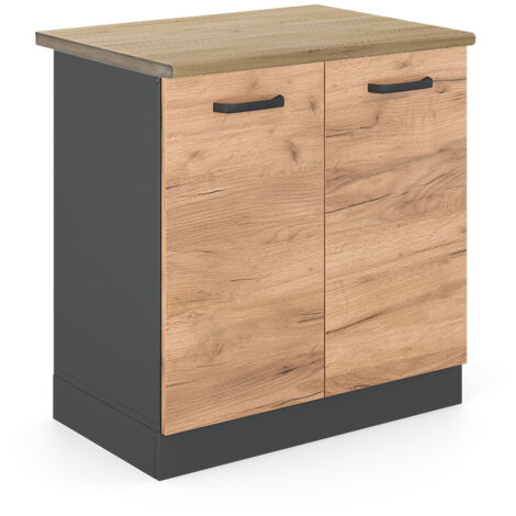 Meuble bas sous-évier R-Line, Chêne de force doré, 80 cm , PT Chêne, Vicco