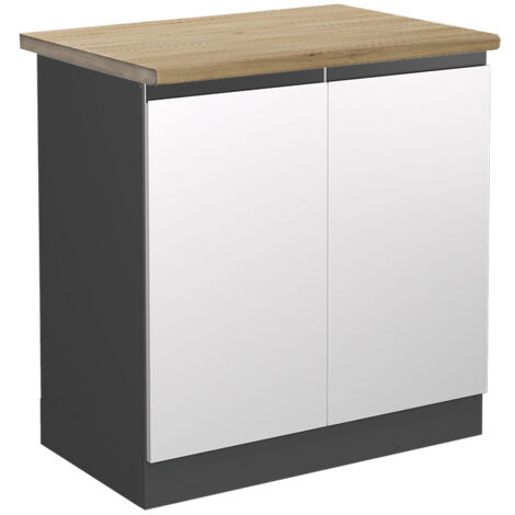 Meuble bas sous-évier R-Line, Blanc, 80 cm , PT Chêne, Vicco