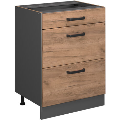 Meuble cuisine R-Line, Chêne de force doré, 60 cm avec tiroirs, sans plan de travail, Vicco