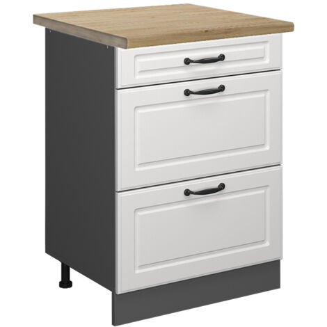Meuble cuisine R-Line, Blanc campagne, 60 cm avec tiroirs, PT Chêne, Vicco (1/5)