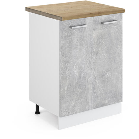 Meuble bas de cuisine R-Line, Béton, 60 cm , PT Chêne, Vicco
