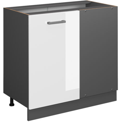Meuble d'angle R-Line, Blanc Haute brillance, 86 cm sans plan de travail, Vicco