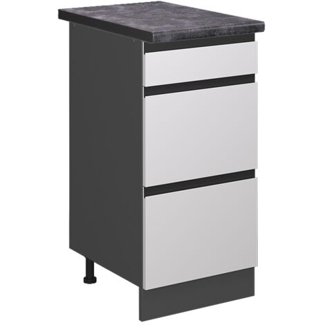 Meuble cuisine R-Line, Blanc, 40 cm avec tiroirs, PT Anthracite, Vicco