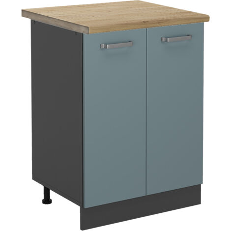 Meuble bas de cuisine R-Line, Bleu-gris, 60 cm , PT Chêne, Vicco