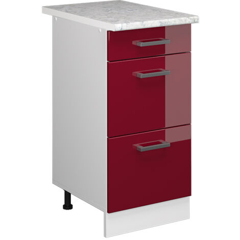 Meuble cuisine R-Line, Rouge brillant, 40cm avec tiroirs, PT Marbre, Vicco