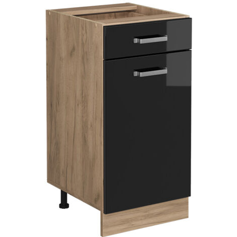 Meuble cuisine R-Line, Noir Haute brillance, 40 cm sans plan de travail, Vicco