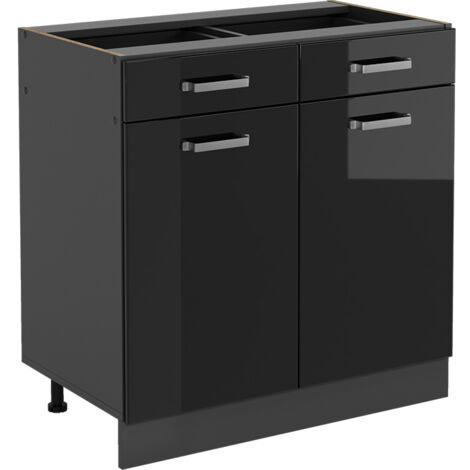Meuble cuisine R-Line, Noir Haute brillance, 80 cm sans plan de travail, Vicco