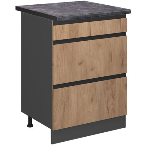 Meuble cuisine R-Line, Chêne de force doré, 60 cm avec tiroirs, PT Anthracite, Vicco