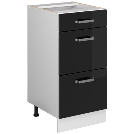 Meuble cuisine R-Line, Noir Haute brillance, 40 cm avec tiroirs, sans plan de travail, Vicco (1/5)