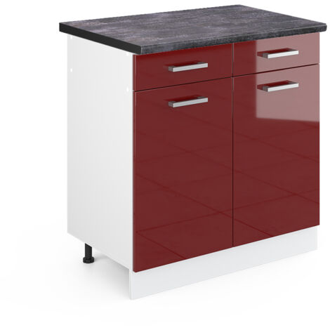 Meuble cuisine R-Line, Rouge brillant, 80cm , PT Anthracite, Vicco