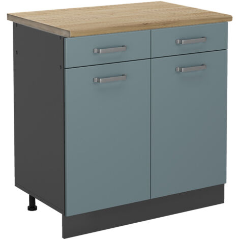 Meuble cuisine R-Line, Bleu-gris, 80 cm , PT Chêne, Vicco