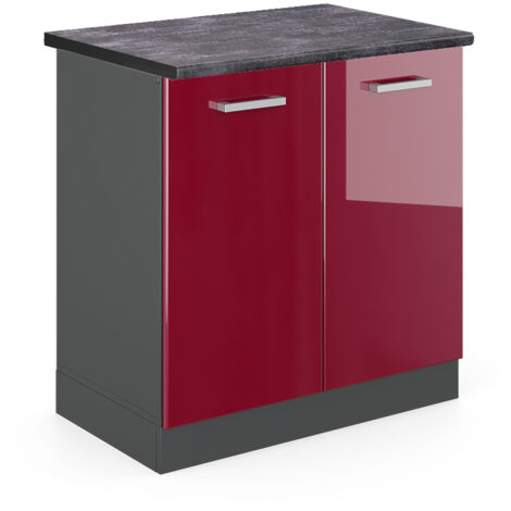 Meuble bas sous-évier R-Line, Rouge brillant, 80cm , PT Anthracite, Vicco