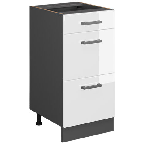 Meuble cuisine R-Line, Blanc Haute brillance, 40 cm avec tiroirs, sans plan de travail, Vicco