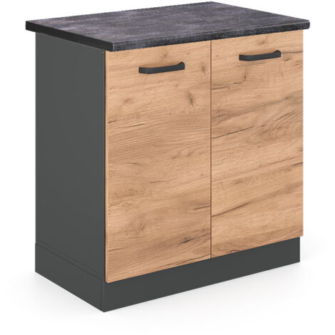 Meuble bas sous-évier R-Line, Chêne de force doré, 80 cm , PT Anthracite, Vicco