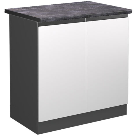 Meuble bas sous-évier R-Line, Blanc, 80 cm , PT Anthracite, Vicco