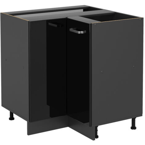 Meuble d'angle R-Line, Noir Haute brillance, 75.6 cm sans plan de travail, Vicco