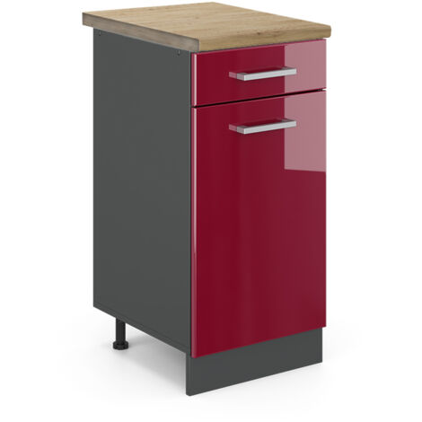 Meuble cuisine R-Line, Rouge brillant, 40cm , PT Chêne, Vicco