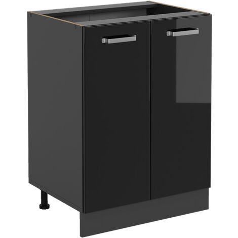 Vicco – Meuble bas de cuisine R-Line – Noir haute brillance – 60 cm x 81.6 cm x 46 cm – Panneau de particules 16 mm – Revêtement mélamine (1/5)