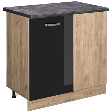 Meuble d'angle R-Line, Noir Haute brillance, 86 cm , PT Anthracite, Vicco