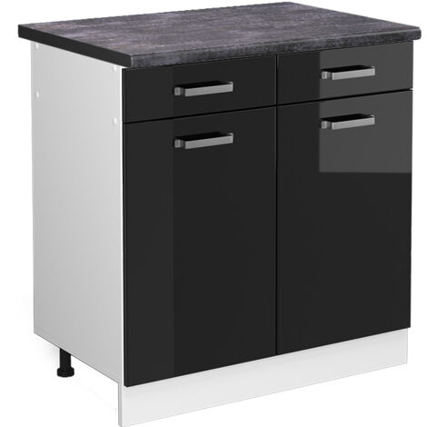 Meuble cuisine R-Line, Noir Haute brillance, 80 cm , PT Anthracite, Vicco (1/5)