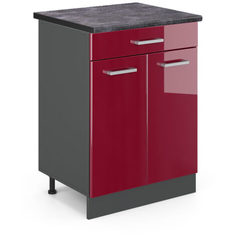 Meuble cuisine R-Line, Rouge brillant, 60cm , PT Anthracite, Vicco