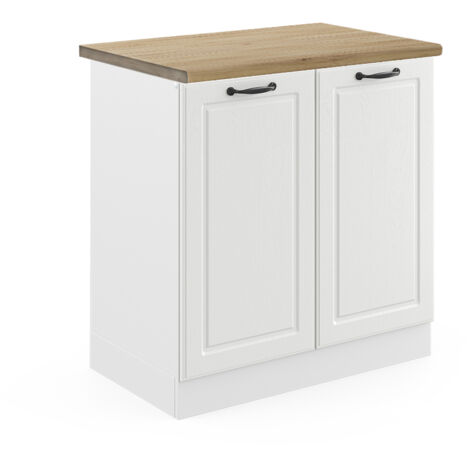 Meuble bas sous-évier R-Line, Blanc campagne, 80 cm , PT Chêne, Vicco