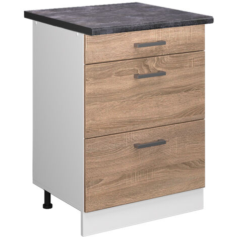 Meuble cuisine R-Line, Sonoma, 60 cm avec tiroirs, PT Anthracite, Vicco