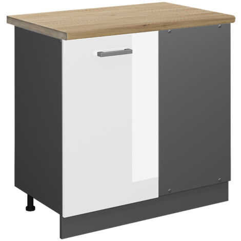 Meuble d'angle R-Line, Blanc Haute brillance, 86 cm , PT Chêne, Vicco