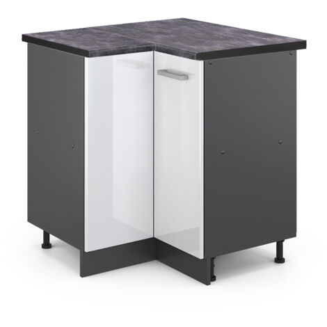 Meuble d'angle R-Line, Blanc Haute brillance, 75.6 cm , PT Anthracite, Vicco