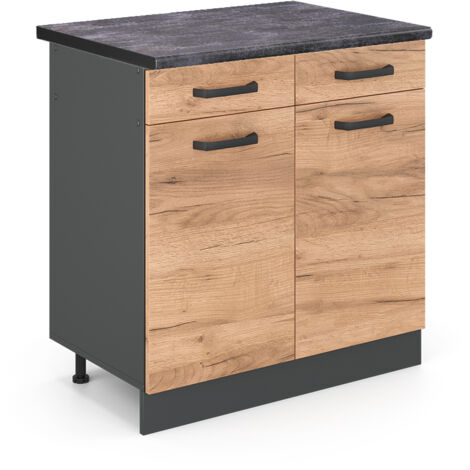 Meuble cuisine R-Line, Chêne de force doré, 80 cm , PT Anthracite, Vicco