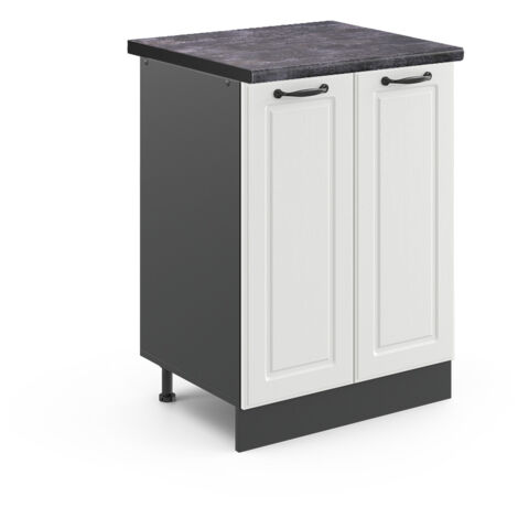 Meuble bas de cuisine R-Line, Blanc campagne, 60 cm , PT Anthracite, Vicco