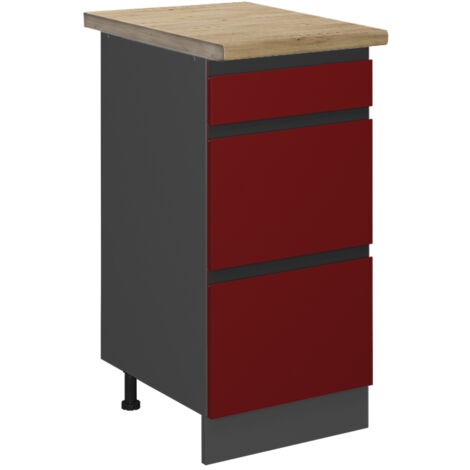 Meuble cuisine R-Line, Rouge, 40 cm avec tiroirs, PT Chêne, Vicco