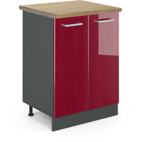 Meuble bas de cuisine R-Line, Rouge brillant, 60cm , PT Chêne, Vicco