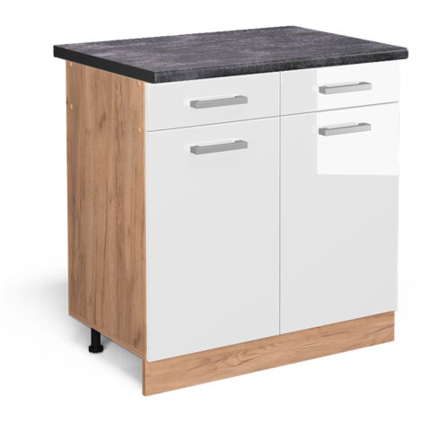 Meuble cuisine R-Line, Blanc Haute brillance, 80 cm , PT Anthracite, Vicco