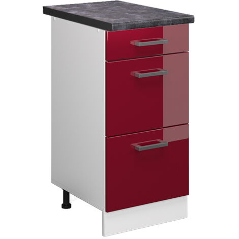 Meuble cuisine R-Line, Rouge brillant, 40cm avec tiroirs, PT Anthracite, Vicco