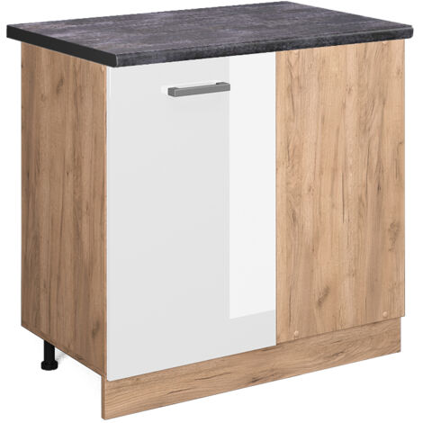 Meuble d'angle R-Line, Blanc Haute brillance, 86 cm , PT Anthracite, Vicco