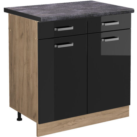 Meuble cuisine R-Line, Noir Haute brillance, 80 cm , PT Anthracite, Vicco