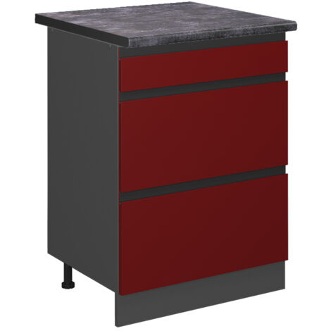 Meuble cuisine R-Line, Rouge, 60 cm avec tiroirs, PT Anthracite, Vicco