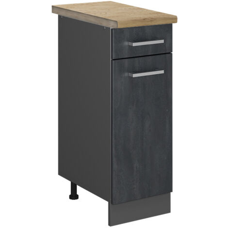 Meuble cuisine R-Line, Béton noir, 30cm PT Chêne, Vicco