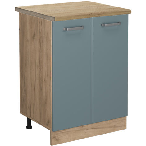 Meuble bas de cuisine R-Line, Bleu-gris, 60 cm , PT Chêne, Vicco