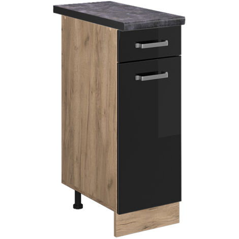 Meuble cuisine R-Line, Noir Haute brillance, 30 cm , PT Anthracite, Vicco