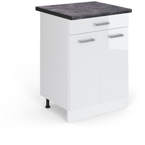 Meuble cuisine R-Line, Blanc Haute brillance, 60 cm avec tiroir, PT Anthracite, Vicco (1/5)