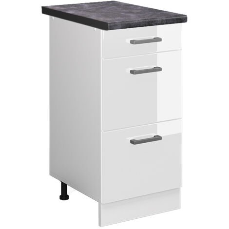 Meuble cuisine R-Line, Blanc Haute brillance, 40 cm avec tiroirs, PT Anthracite, Vicco