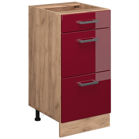 Meuble cuisine R-Line, Rouge brillant, 40cm avec tiroirs, sans PT, Vicco (1/5)